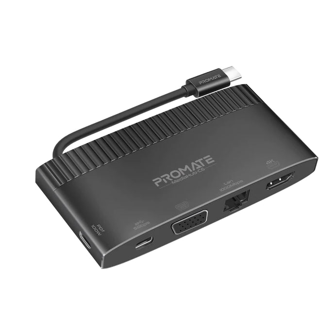 Promate 6-in-1 Highly Versatile USB-C Media Hub with 100W Power Delivery